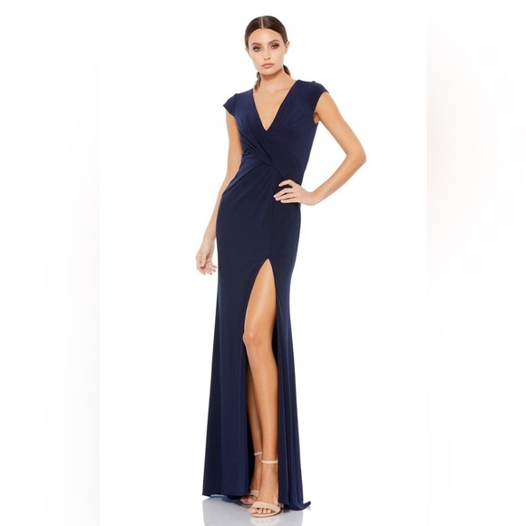 Mac Duggal Dresses & Skirts - Size 10 navy blue formal dress Radiant V-neck Long Slit Dress by Mac Duggal New